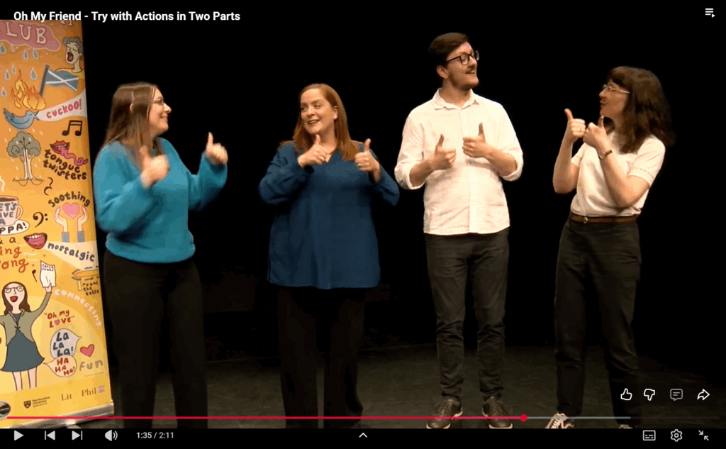 Screenshot of the catch-singing videos showing singers with thumbs up